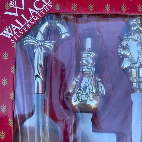 Wallace Silversmith Silver Plate Cheese Set NWT Christmas Holiday Snowman Santa - Picture 2 of 5